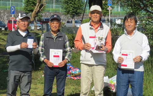 入賞者：右から、３位 佐野さん、優勝&ベスグロ 松山さん、準優勝 福田さん、ＢＢ賞 宮野さん（飛び入りでした）