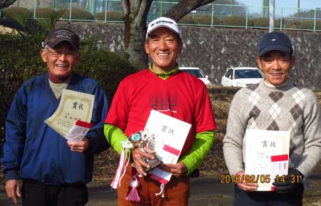 右から、準優勝：武澤さん、　優勝：歌川さん、　３位：俊さん