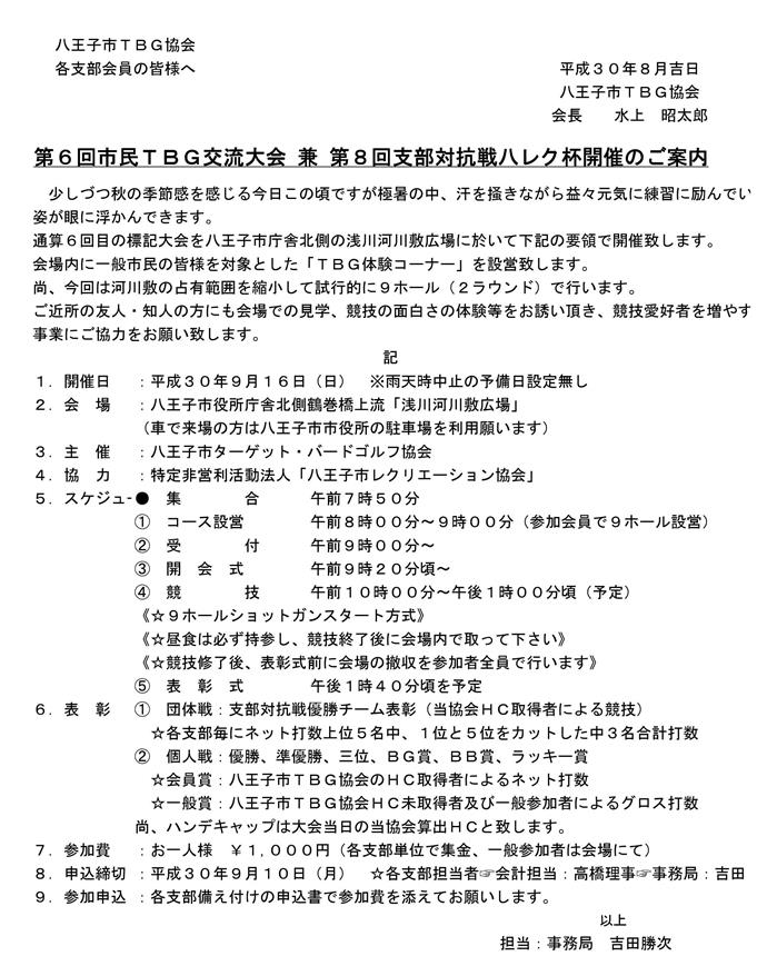 第６回市民ＴＢＧ交流大会 兼 第８回支部対抗戦八レク杯開催のご案内